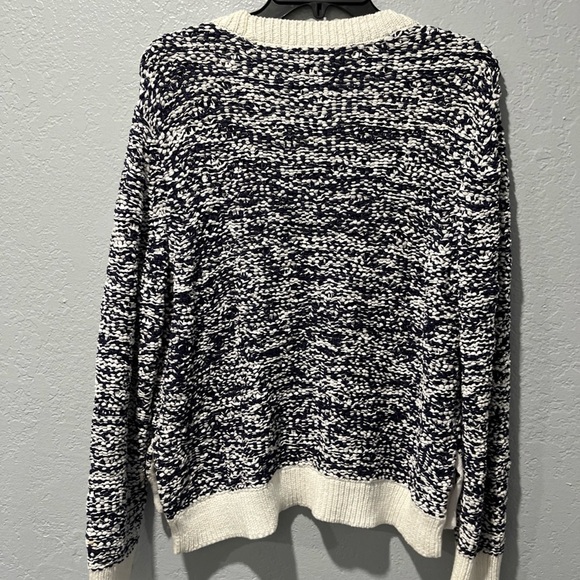 Rag & Bone Marley chuncky knit Cropped Crew Neck Navy blue/white Sweater Sz L - Picture 5 of 7